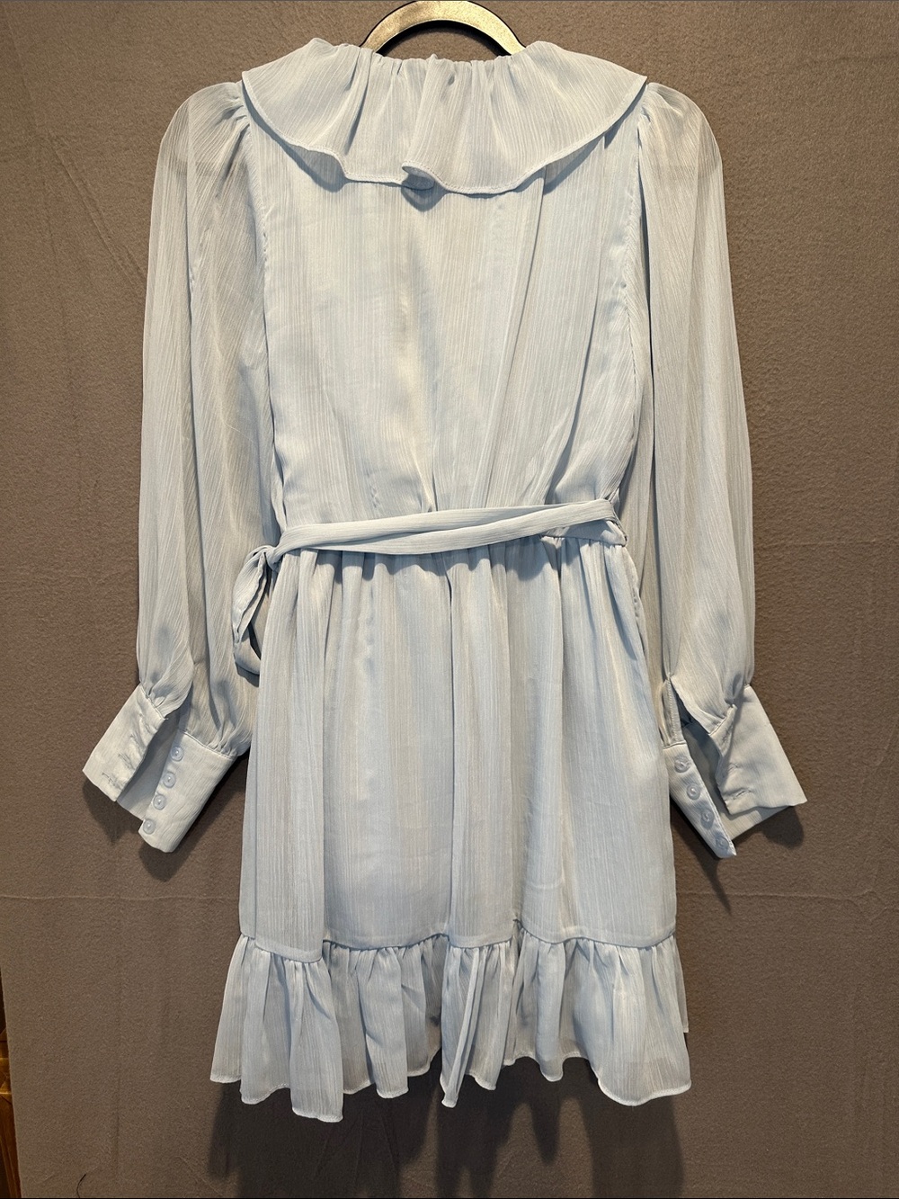 Lena Light Blue Ruffle Wrap Long Sleeve Dress - Picture 4 of 4